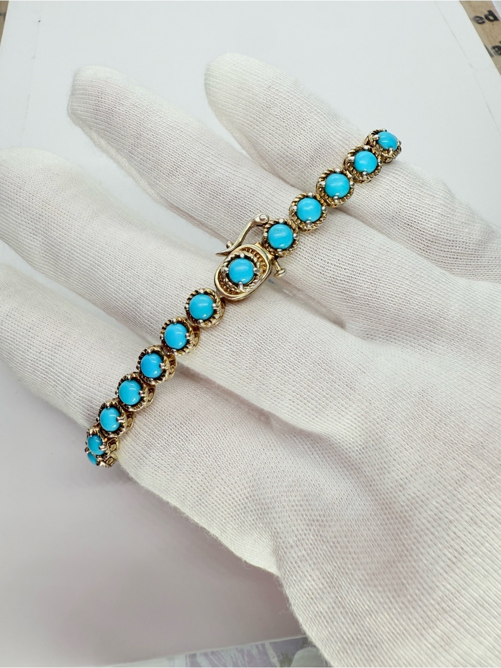 Stunning Vintage Turquoise Tennis Bracelet - Gold Over Sterling Silver! - Picture 6 of 8